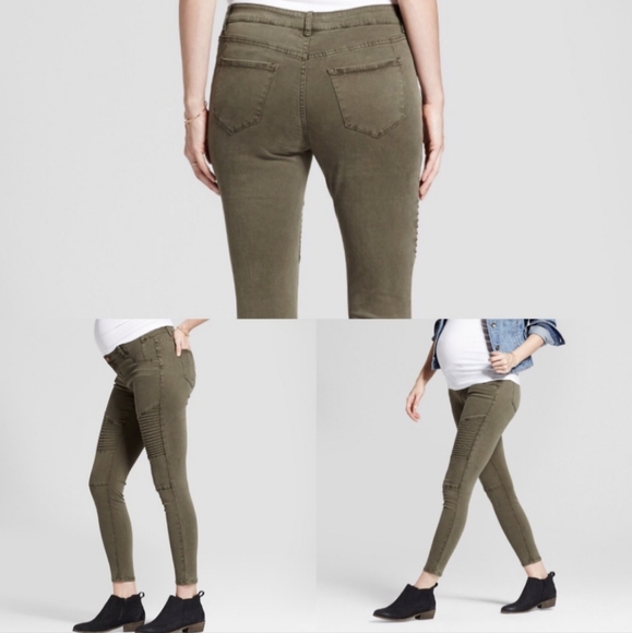 Isabel Maternity by Ingrid & Isabel Pants - Isabel Maternity Crossover Panel Jeggings Olive Green Moto Pants